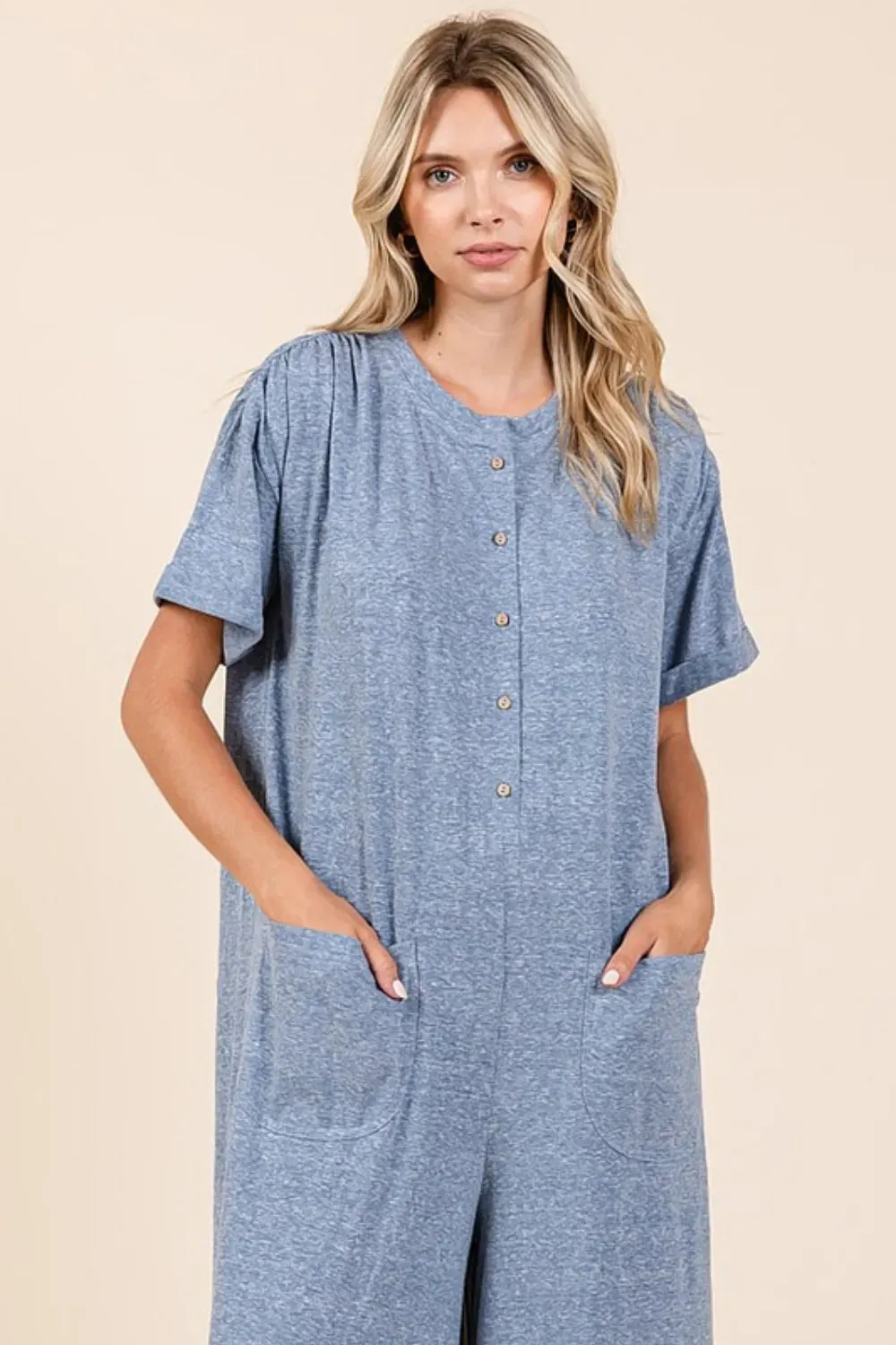 Mittoshop Button Detail Short Sleeve Wide Leg Jumpsuit sold by Gigi Laurent product image thumbnail 2