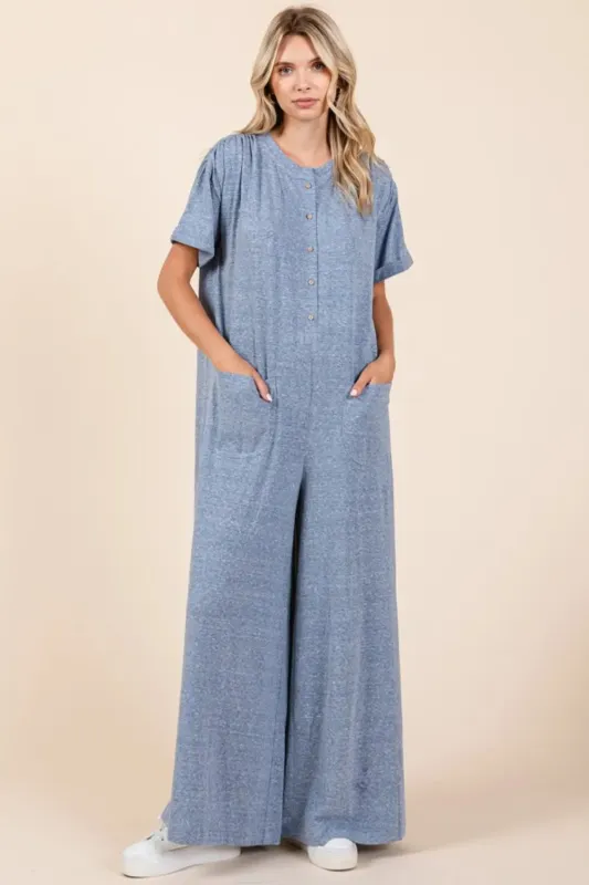 Mittoshop Button Detail Short Sleeve Wide Leg Jumpsuit sold by Gigi Laurent