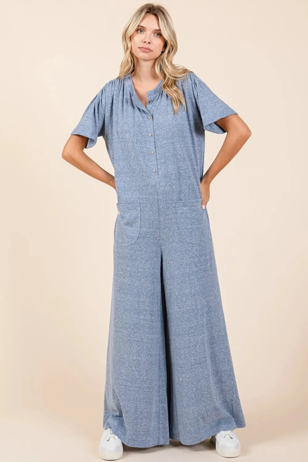 Mittoshop Button Detail Short Sleeve Wide Leg Jumpsuit sold by Gigi Laurent product image thumbnail 5