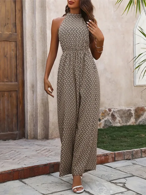 Printed Wide Leg Sleeveless Jumpsuit sold by Gigi Laurent