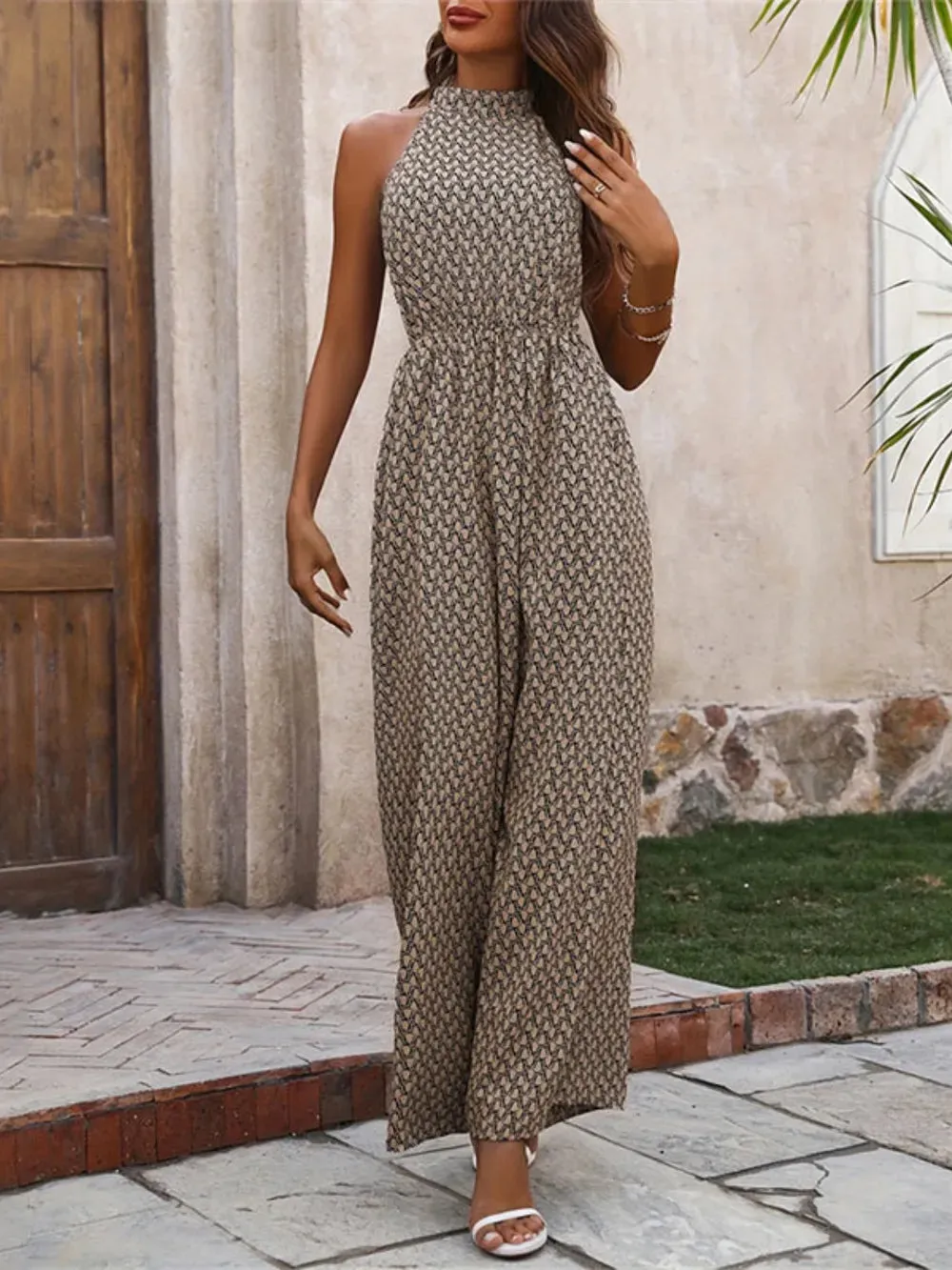Printed Wide Leg Sleeveless Jumpsuit sold by Gigi Laurent