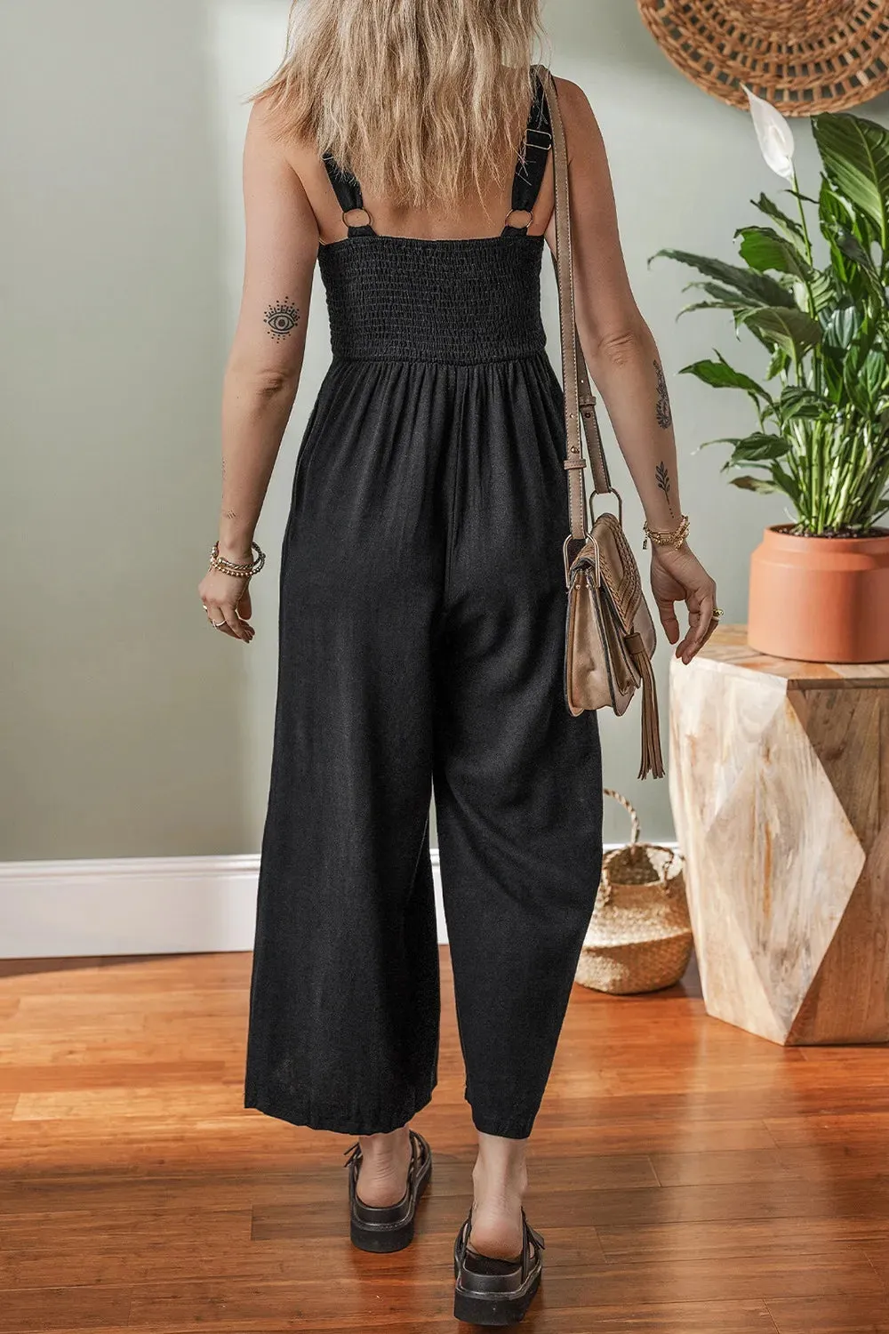 Front Cut Out Smocked Back Sleeveless Wide Leg Jumpsuit sold by Gigi Laurent product image thumbnail 2