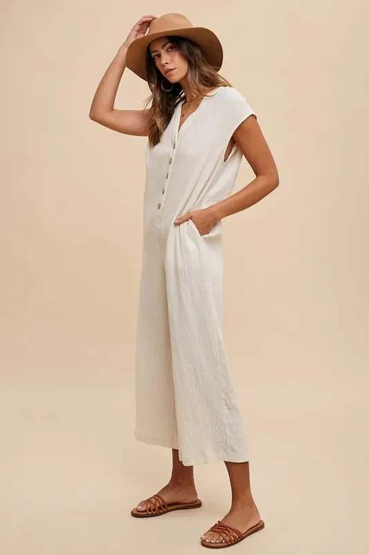 Annie Wear Button Detail Wide Leg Jumpsuit with Pockets sold by Gigi Laurent product image thumbnail 2