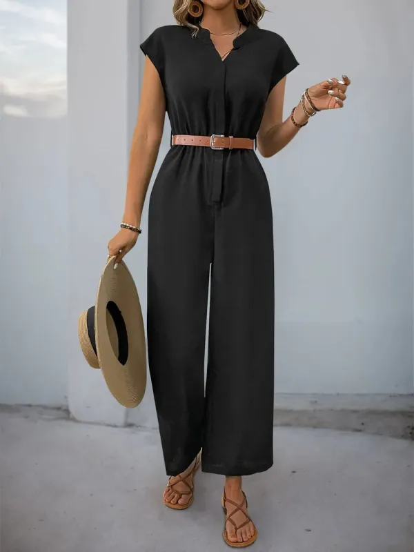 Perfee Notched Wide Leg Jumpsuit sold by Gigi Laurent