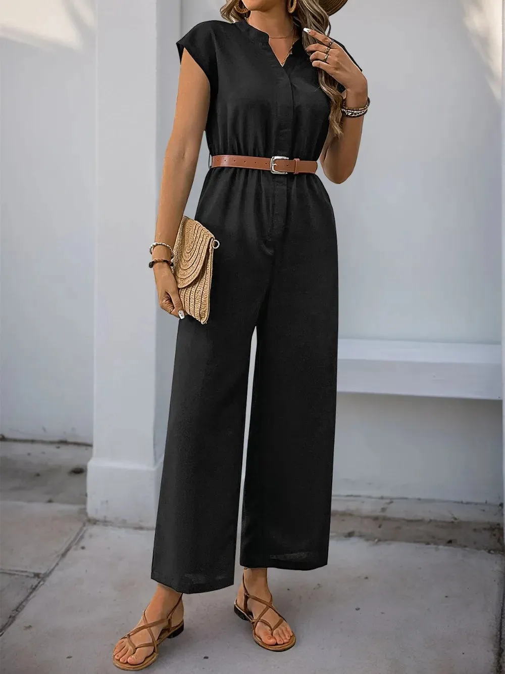 Perfee Notched Wide Leg Jumpsuit sold by Gigi Laurent product image thumbnail 3