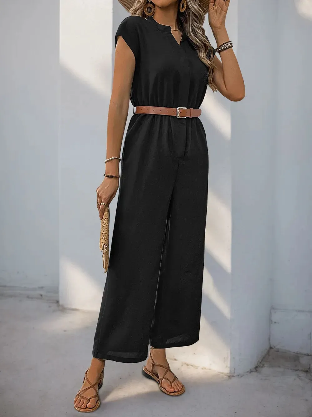 Perfee Notched Wide Leg Jumpsuit sold by Gigi Laurent product image thumbnail 5