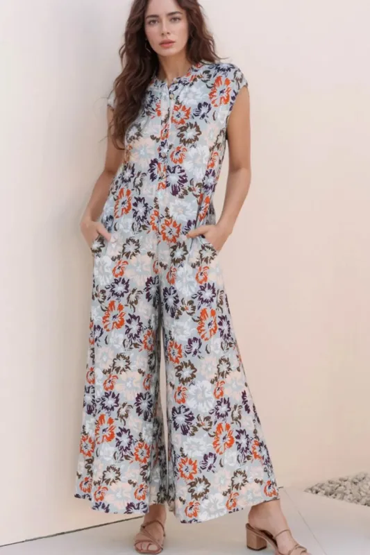 Floral Sleeveless Button Front Wide Leg Jumpsuit sold by Gigi Laurent