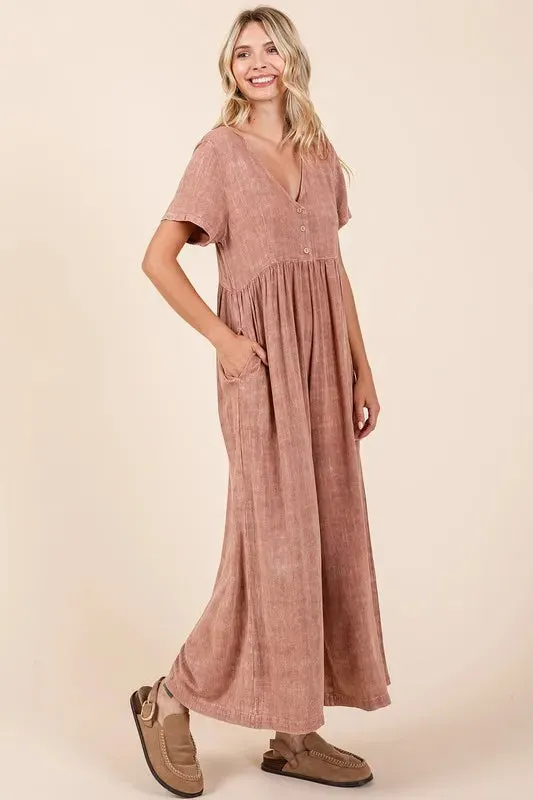 Mittoshop Mineral Wash Short Sleeve Flowy Wide Leg Jumpsuit sold by Gigi Laurent product image thumbnail 4