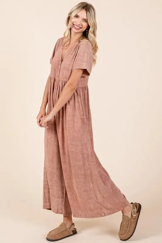 Mittoshop Mineral Wash Short Sleeve Flowy Wide Leg Jumpsuit sold by Gigi Laurent product image thumbnail 5