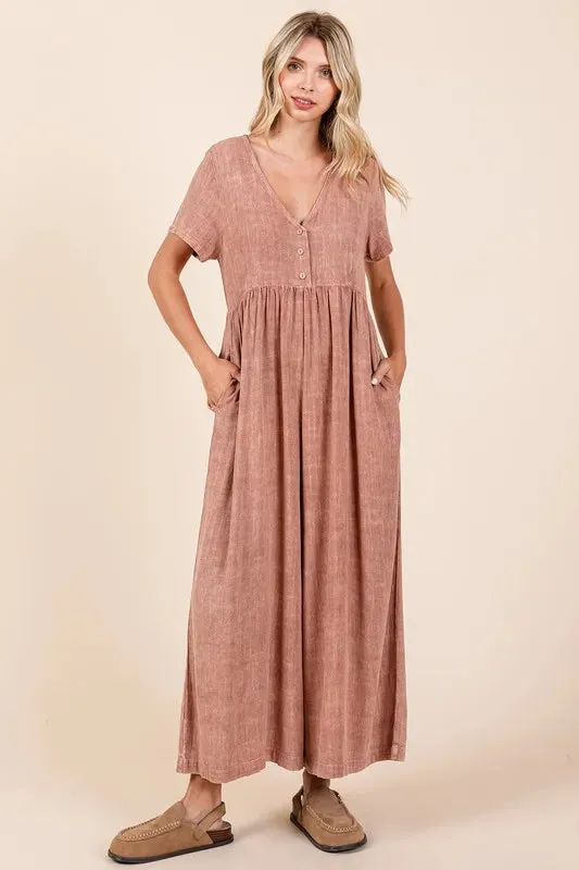 Mittoshop Mineral Wash Short Sleeve Flowy Wide Leg Jumpsuit sold by Gigi Laurent product image thumbnail 3