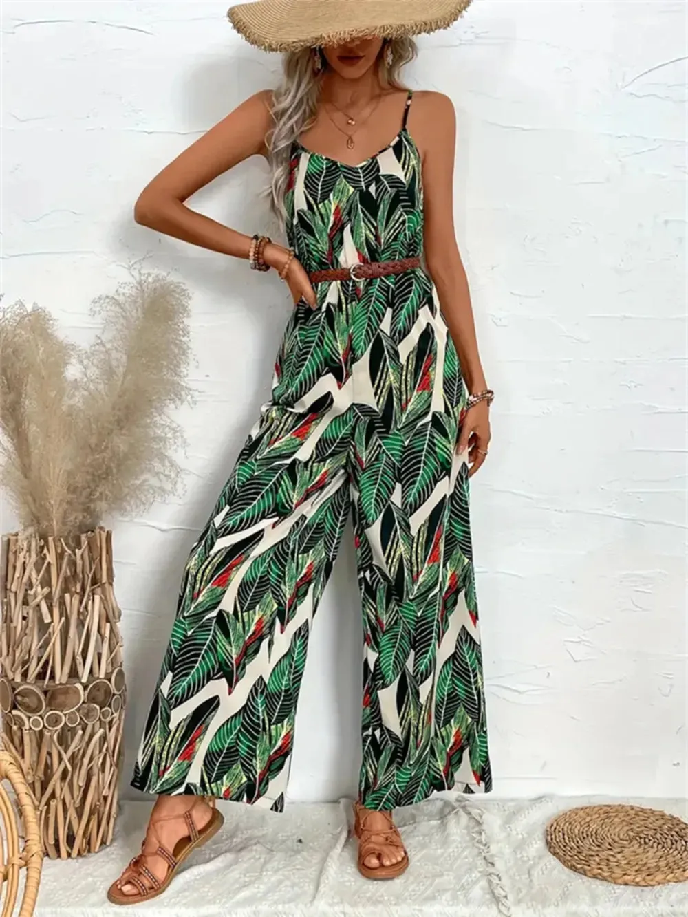 Tropical Print Spaghetti Strap Wide Leg Jumpsuit sold by Gigi Laurent product image thumbnail 2