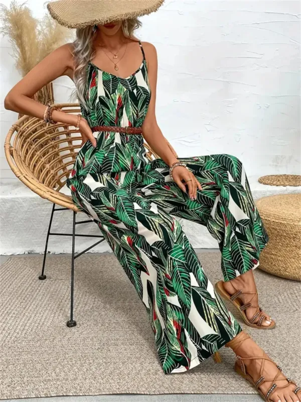 Tropical Print Spaghetti Strap Wide Leg Jumpsuit sold by Gigi Laurent