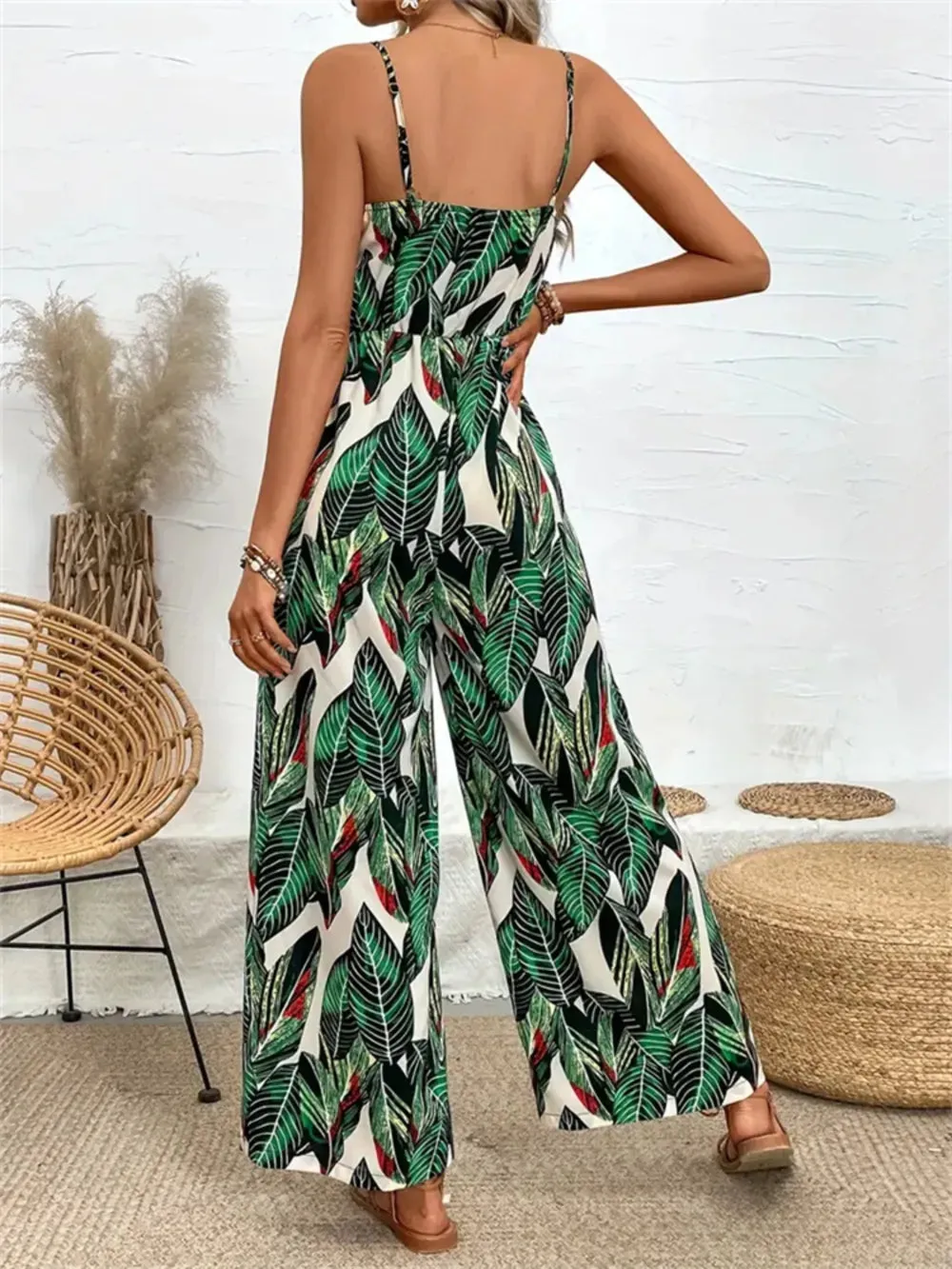 Tropical Print Spaghetti Strap Wide Leg Jumpsuit sold by Gigi Laurent product image thumbnail 4