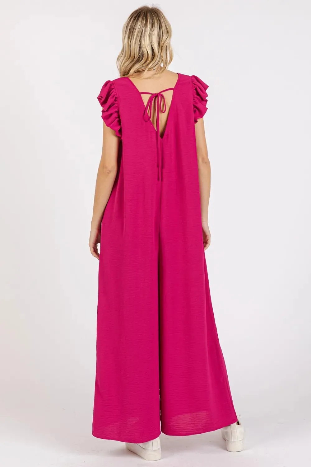 Mittoshop V-Neck Ruffled Cap Sleeve Wide Leg Jumpsuit sold by Gigi Laurent product image thumbnail 3