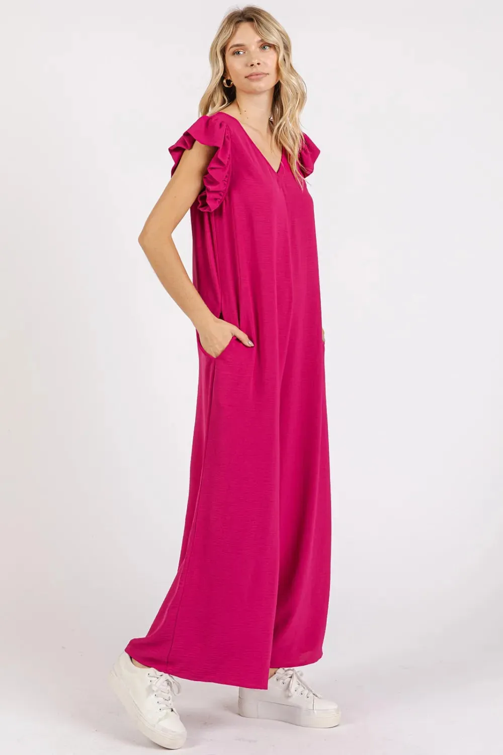 Mittoshop V-Neck Ruffled Cap Sleeve Wide Leg Jumpsuit sold by Gigi Laurent product image thumbnail 2
