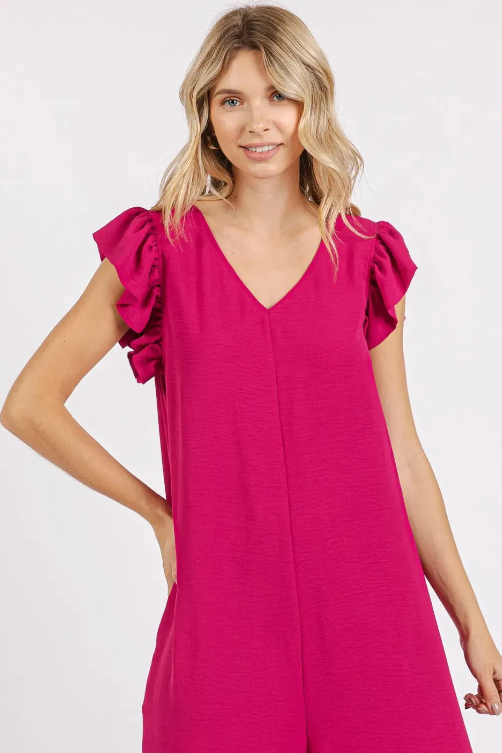 Mittoshop V-Neck Ruffled Cap Sleeve Wide Leg Jumpsuit sold by Gigi Laurent product image thumbnail 4