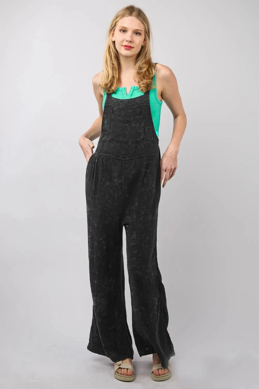 VERY J Texture Washed Wide Leg Overalls sold by Gigi Laurent