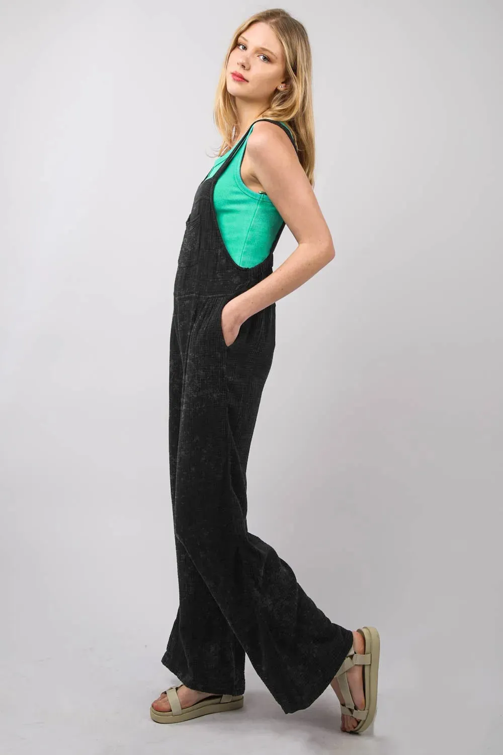 VERY J Texture Washed Wide Leg Overalls sold by Gigi Laurent product image thumbnail 3