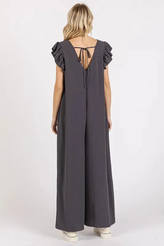 Mittoshop V-Neck Ruffled Cap Sleeve Wide Leg Jumpsuit sold by Gigi Laurent product image thumbnail 2