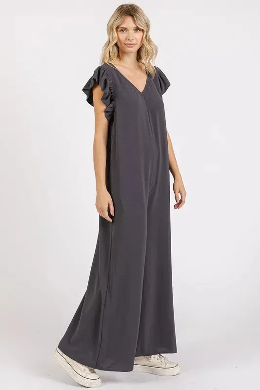 Mittoshop V-Neck Ruffled Cap Sleeve Wide Leg Jumpsuit sold by Gigi Laurent product image thumbnail 4