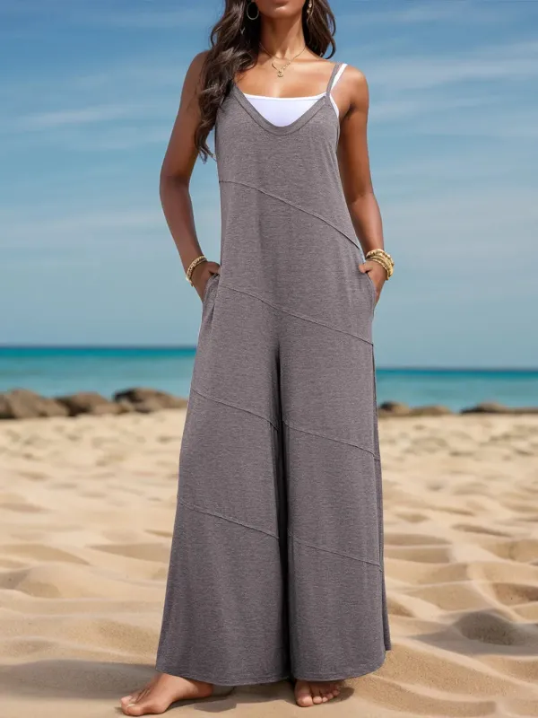 V-Neck Spaghetti Strap Wide Leg Jumpsuit sold by Gigi Laurent