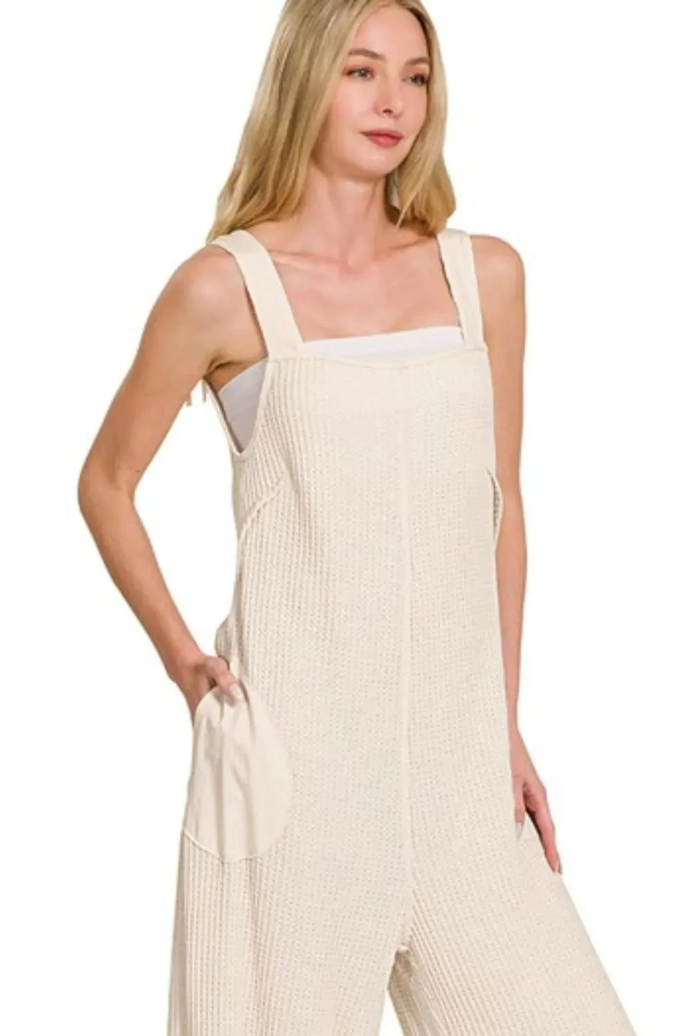 Zenana Knit Waffle Wide Leg Overalls sold by Gigi Laurent product image thumbnail 3