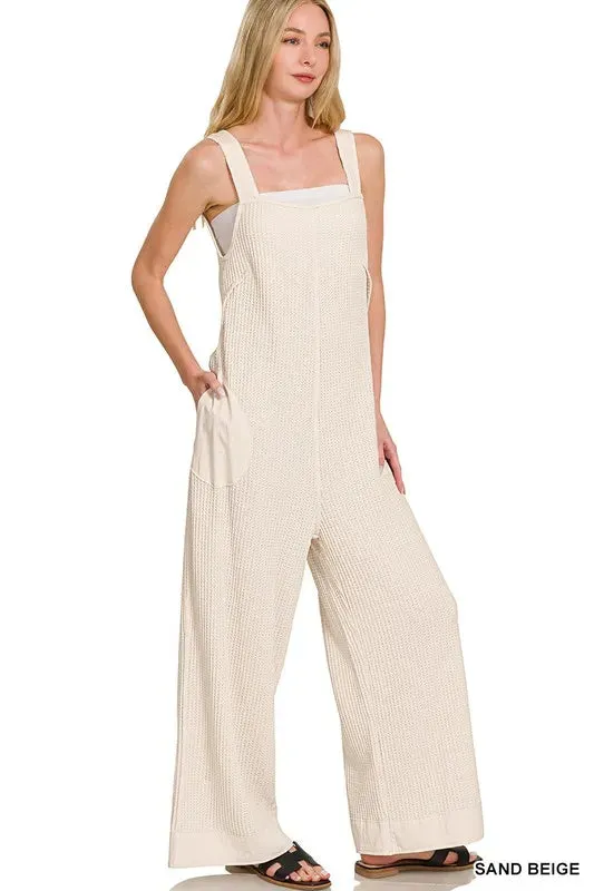 Zenana Knit Waffle Wide Leg Overalls sold by Gigi Laurent