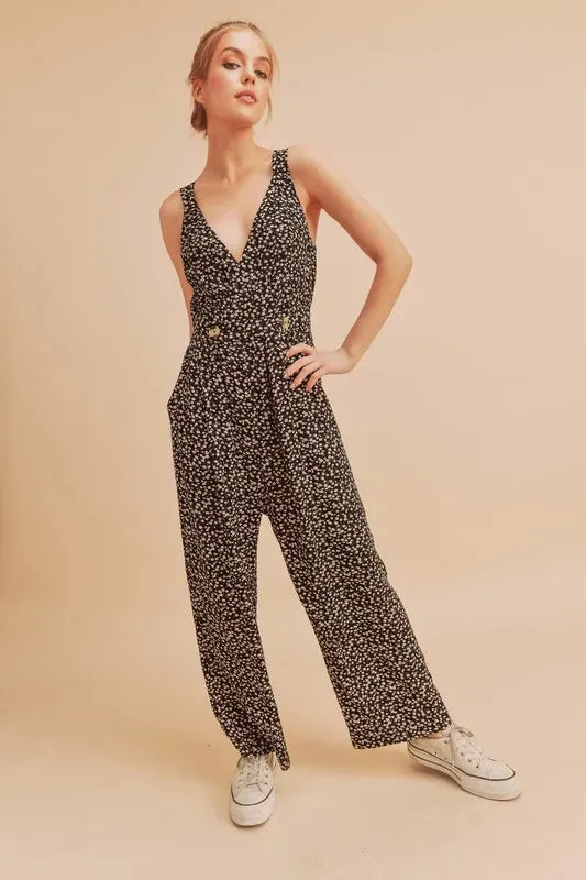 Aemi + Co Ditsy Floral Surplice Sleeveless Wide Leg Jumpsuit sold by Gigi Laurent