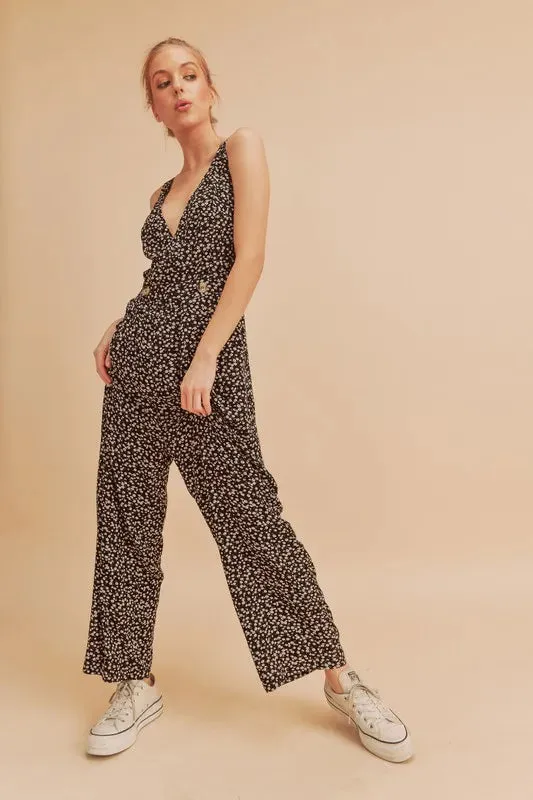 Aemi + Co Ditsy Floral Surplice Sleeveless Wide Leg Jumpsuit sold by Gigi Laurent product image thumbnail 2