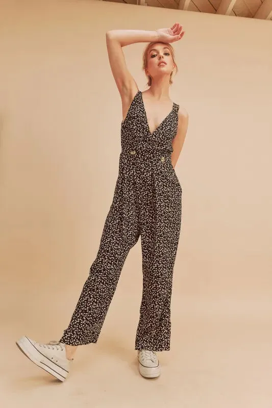 Aemi + Co Ditsy Floral Surplice Sleeveless Wide Leg Jumpsuit sold by Gigi Laurent product image thumbnail 3