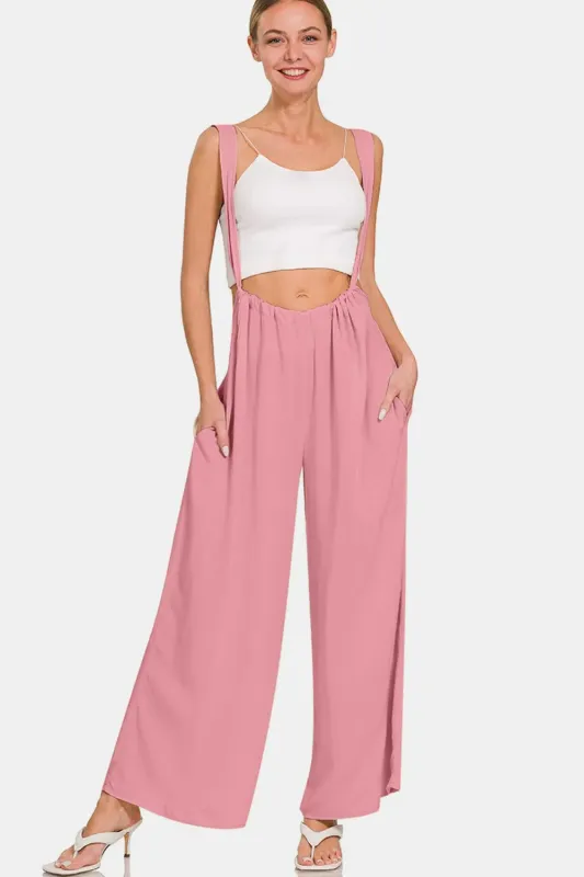 Zenana Pocketed Wide Strap Wide Leg Overalls sold by Gigi Laurent