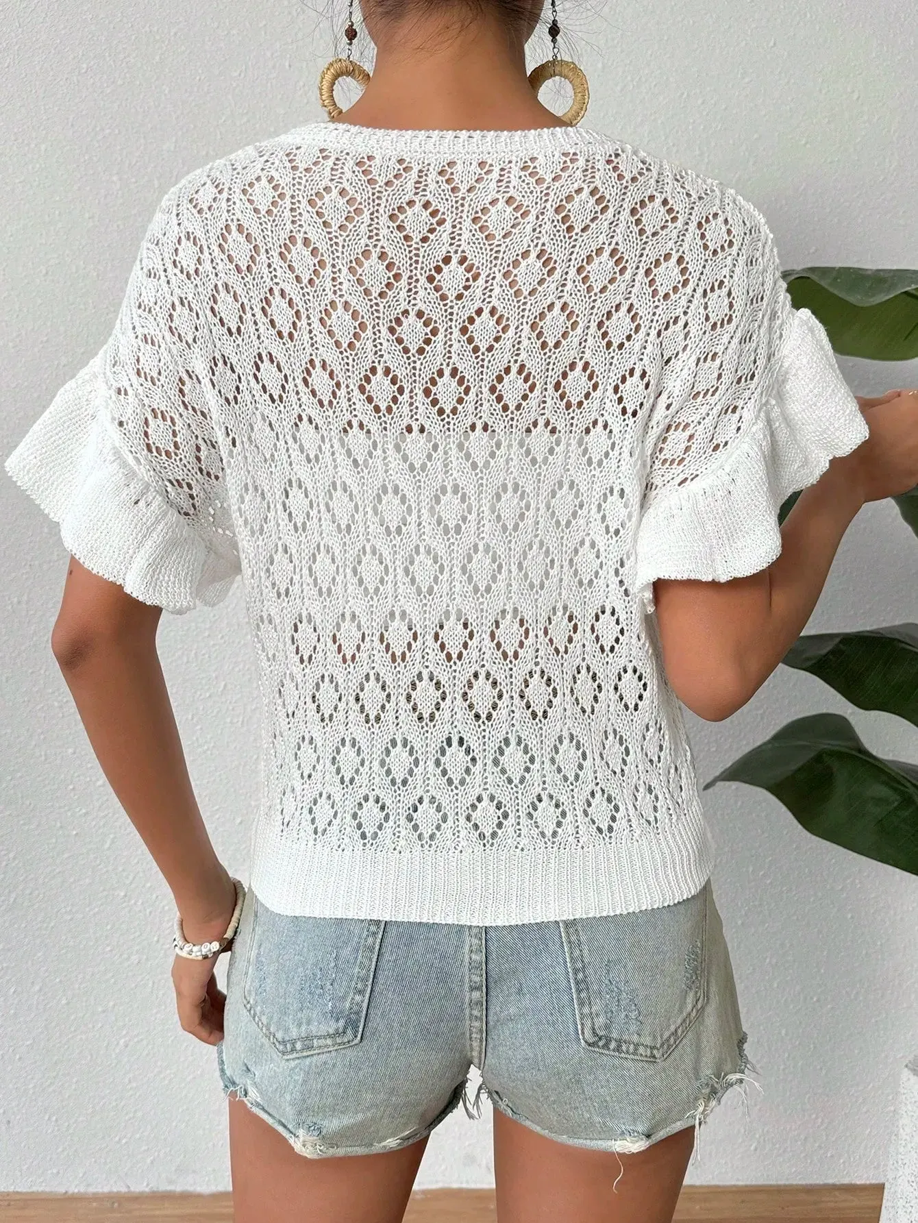 Ruffled Openwork Round Neck Knit Top sold by Gigi Laurent product image thumbnail 2
