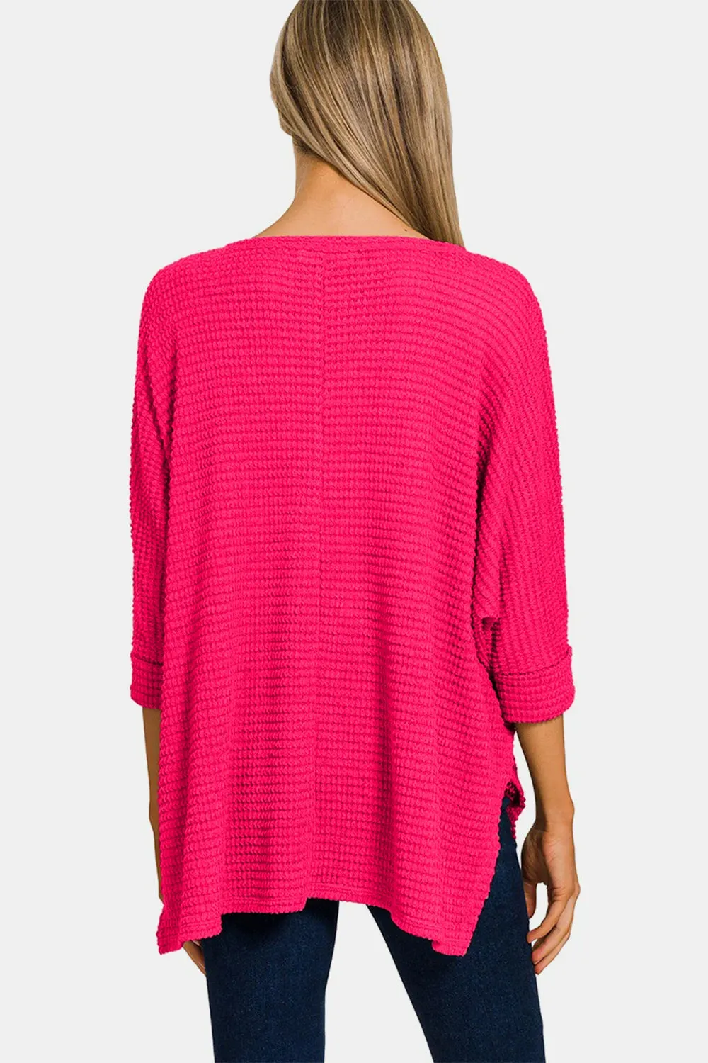 Zenana V-Neck High-Low Jacquard Knit Top sold by Gigi Laurent product image thumbnail 2