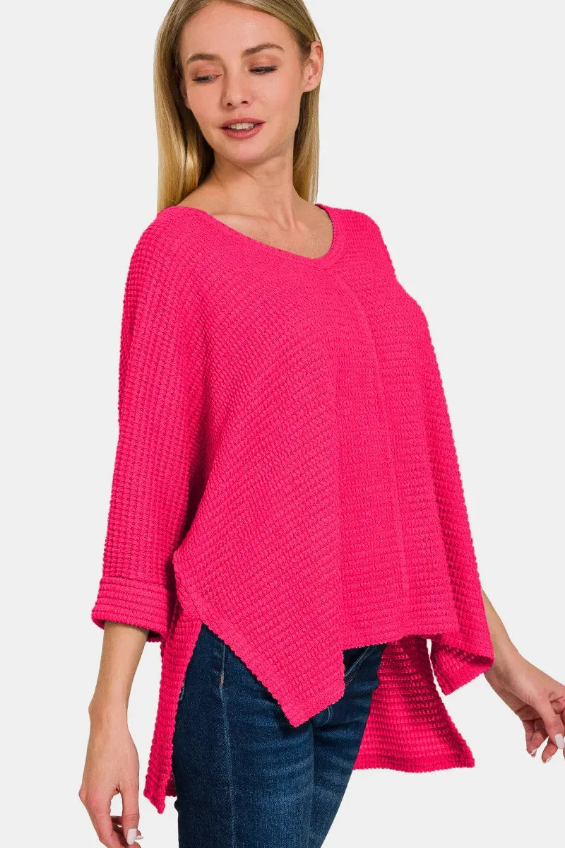 Zenana V-Neck High-Low Jacquard Knit Top sold by Gigi Laurent product image thumbnail 3