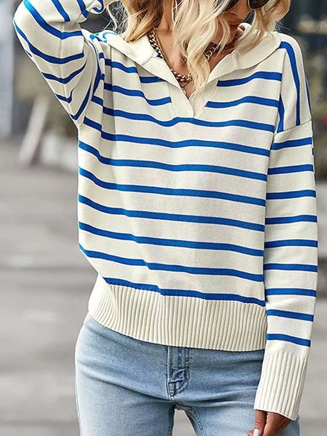 Striped Collared Neck Knit Top sold by Gigi Laurent product image thumbnail 4