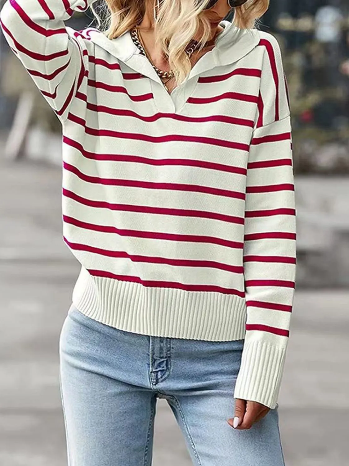Striped Collared Neck Knit Top sold by Gigi Laurent product image thumbnail 2