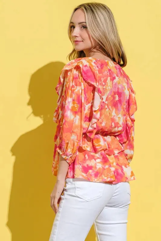 And The Why Ruffled Printed Puff Sleeve Blouse sold by Gigi Laurent product image thumbnail 5