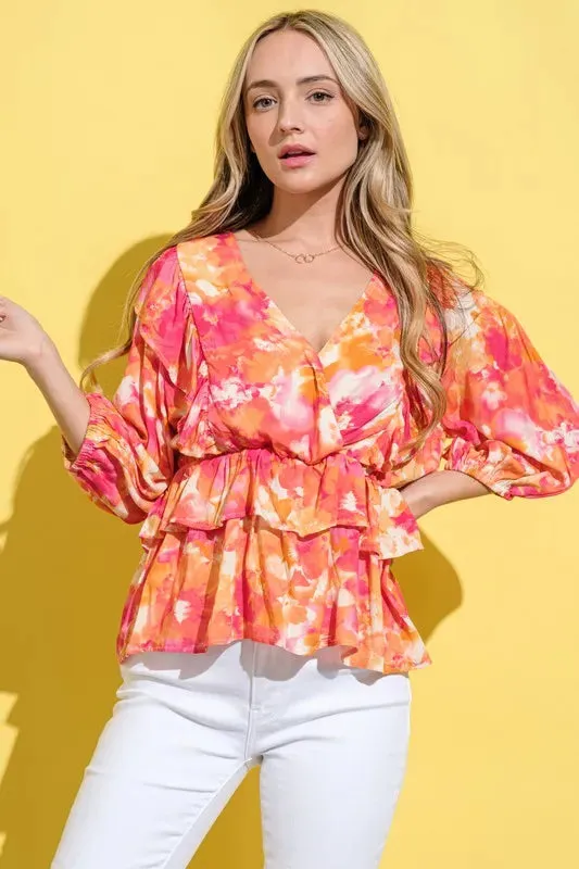 And The Why Ruffled Printed Puff Sleeve Blouse sold by Gigi Laurent product image thumbnail 2
