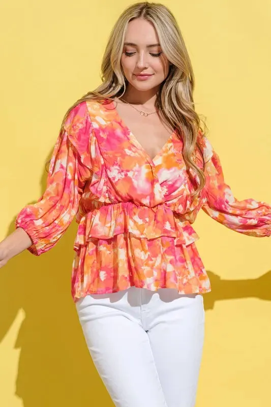And The Why Ruffled Printed Puff Sleeve Blouse sold by Gigi Laurent product image thumbnail 4