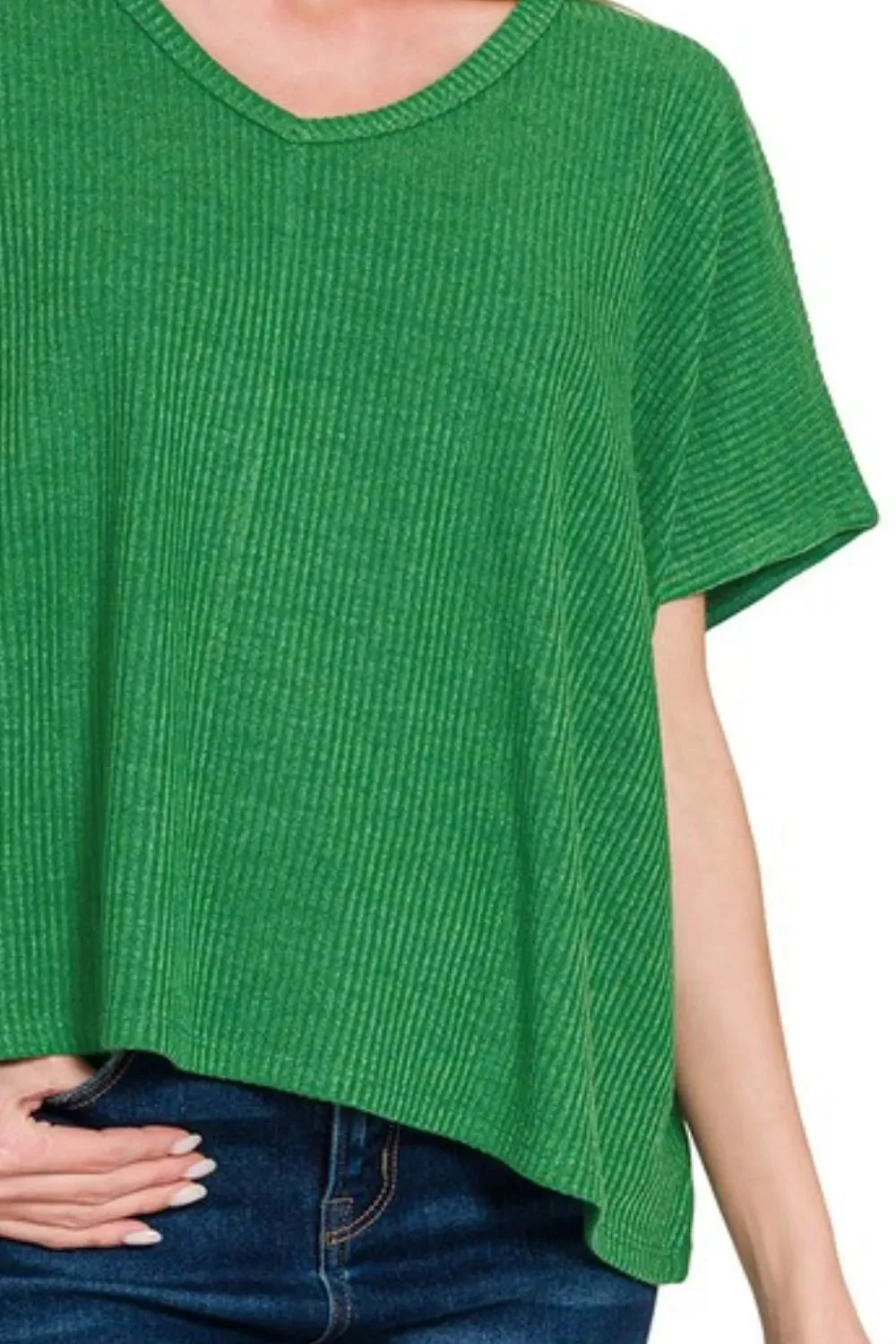 Zenana Ribbed V-Neck Short-Sleeve Knit Top sold by Gigi Laurent product image thumbnail 3