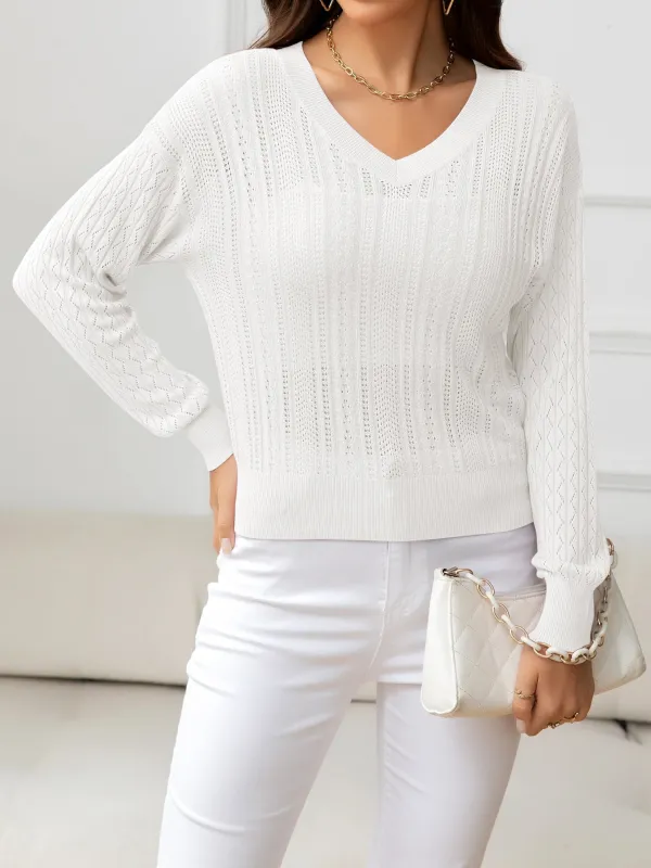 V-Neck Long Sleeve Eyelet Knit Top sold by Gigi Laurent