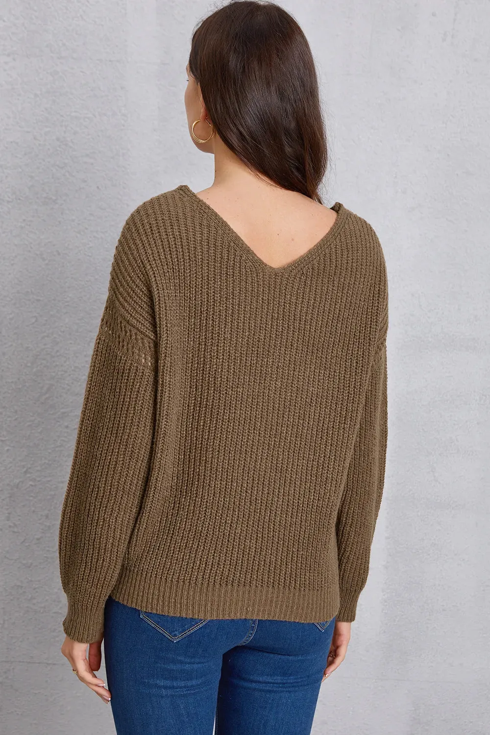 V-Neck Pocketed Dropped Shoulder Knit Top sold by Gigi Laurent product image thumbnail 2