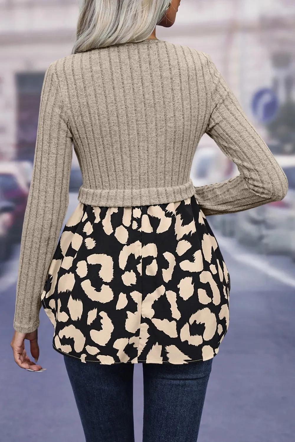 Ivy Lane Leopard Peplum Round Neck Blouse sold by Gigi Laurent product image thumbnail 3