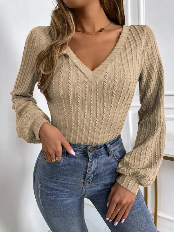 Cable-Knit V-Neck Long Sleeve Knit Top sold by Gigi Laurent