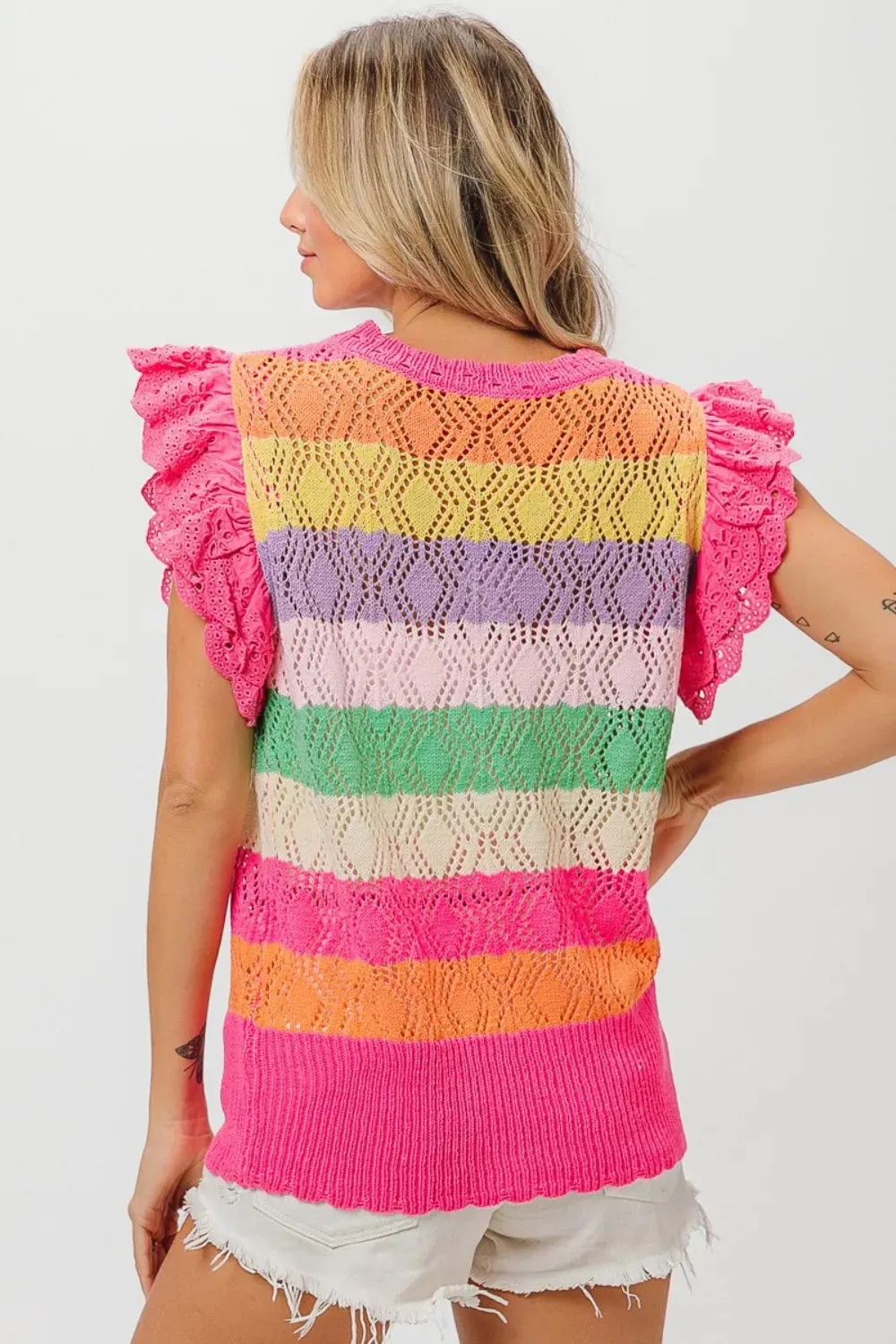 BiBi Pointelle Striped Ruffled Knit Top sold by Gigi Laurent product image thumbnail 2