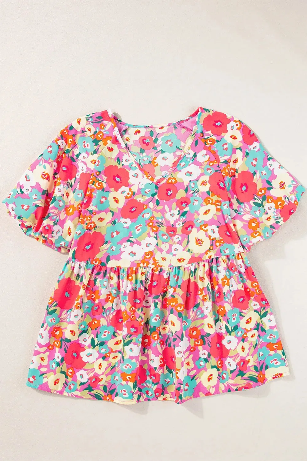 Peplum Floral V-Neck Short Sleeve Blouse sold by Gigi Laurent product image thumbnail 2