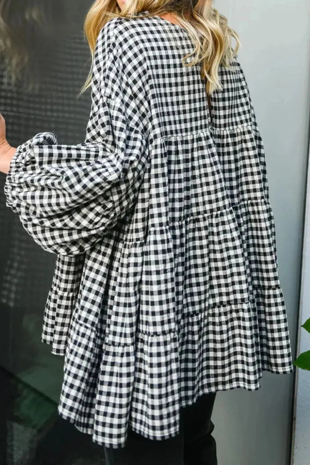 Tiered Plaid Round Neck Long Sleeve Blouse sold by Gigi Laurent product image thumbnail 2