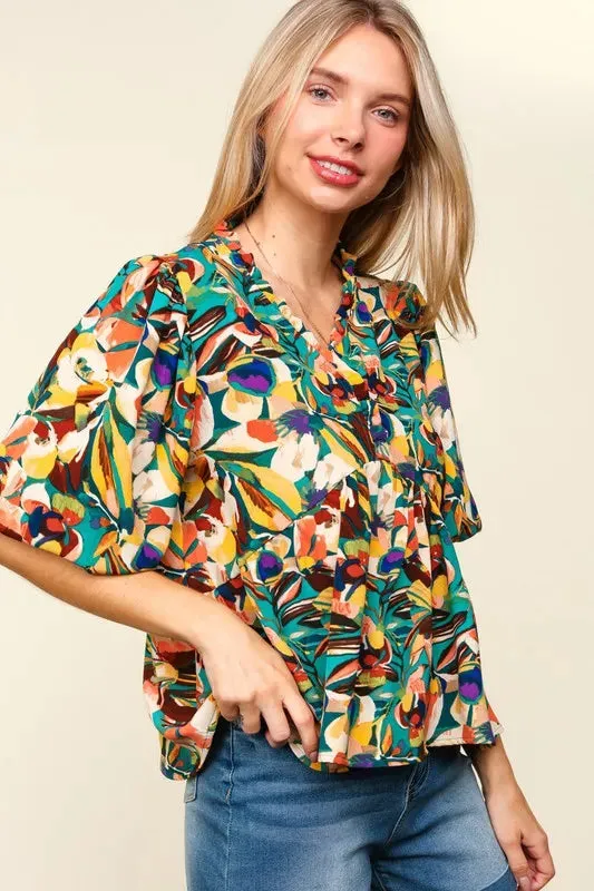 Haptics Full Size Frill Floral Puff Sleeve Peplum Blouse sold by Gigi Laurent product image thumbnail 5