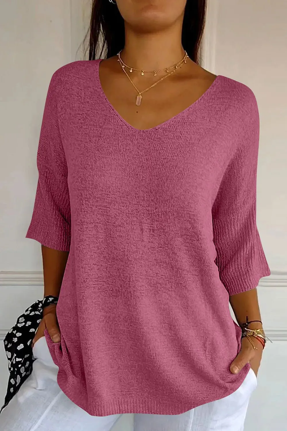 V-Neck Three-Quarter Sleeve Knit Top sold by Gigi Laurent product image thumbnail 4