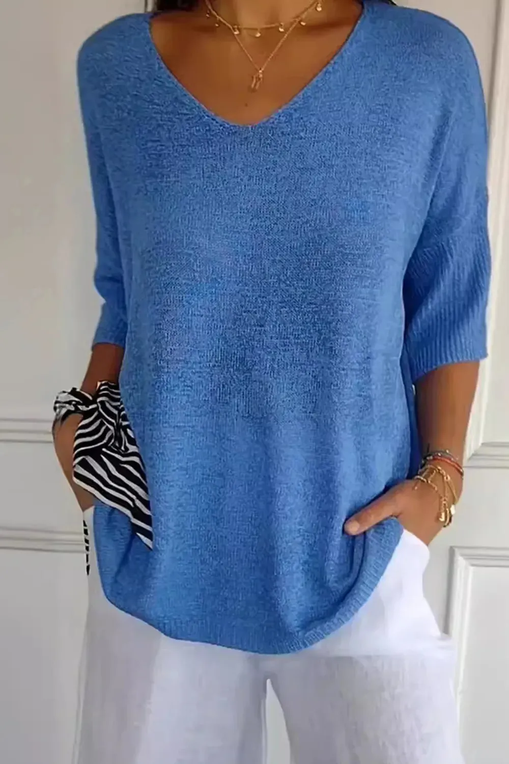 V-Neck Three-Quarter Sleeve Knit Top sold by Gigi Laurent